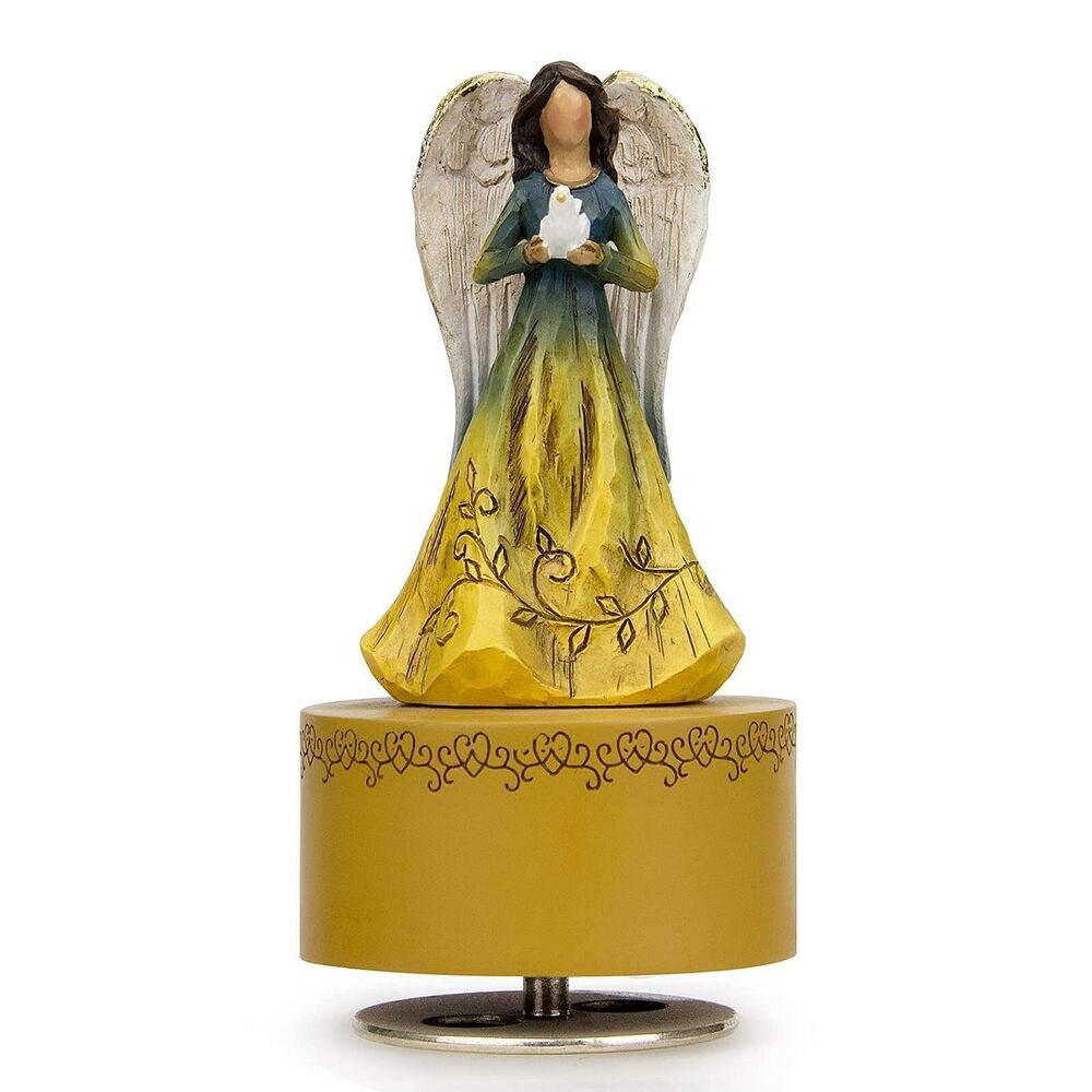 5617 Music Box, Guardian Angel Musical Box Figurine Holding Heart, Sculpted